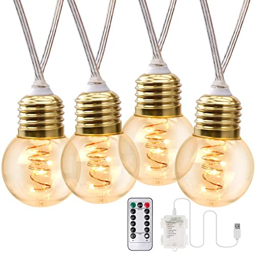 StarryEver G45 LED Lichterkette Außen, 20 LED Lichterkette Batterie, 6M USB Lichterkette Innen Warmweiß, 8 Modi IP65 Glühbirnen Beleuchtung Dimmbar mit Fernbedienung für Outdoor Garten Party Café