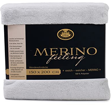 Gözze - Gemütliche Kuscheldecke, Merino Feeling, Wendbar, Hohe Dichte 600 g/m², 150 x 200 cm - Silber