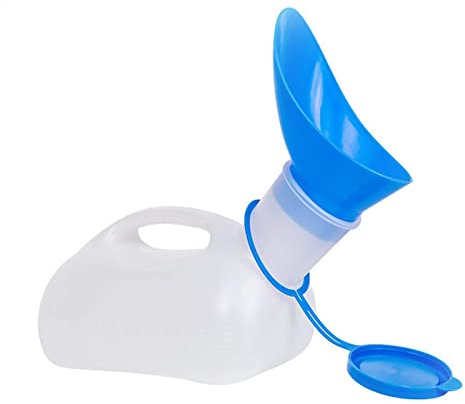 1000 ml unisex potturinaler för bil, Toliet urinaler för män och kvinnor, bärbar kissflaska, med lock och tratt, läckagesäkra urinaler för bil (vit) Happy