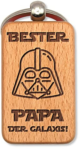 dekolaser24 Schlüsselanhänger Bester Papa der Galaxis aus Holz | Handgemacht aus Buchenholz - Geschenk für Papa zum Vatertag, Geburtstag oder Weihnachten - Geschenkidee für Männer