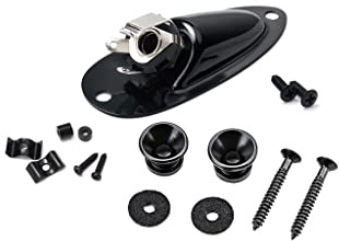 Alnicov E-Gitarren-Hardware-Set, Gitarrensaitenbaum, Gurtknopf und geladene Klinkenbuchse mit Befestigungsschrauben für Gitarren-Ersatzteile, schwarz
