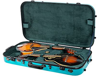 Crossrock Fibreglass Double Mandolin Case | Twin A/F-Style Fit, Mint Blue Gloss Shell, TSA Lock, Removable Padding, Plush Interio - Mint Blue(CRF2020DMMB)
