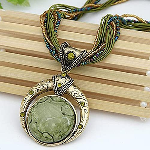 Bysonglezai Halskette Pulloverkette Damen Langkettige Frauen Necklace Vintage Halskette Schmuck Mode Beliebte Retro Böhmen Stil Mehrschichtige Perlen Kette Kristallkorn Anhänger Halskette
