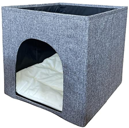 Katzenbett mit Kissen, geeignet für Kallax & Expedit Regale – Katzenhöhle, Katzenkorb, Katzengemütlich (grau)