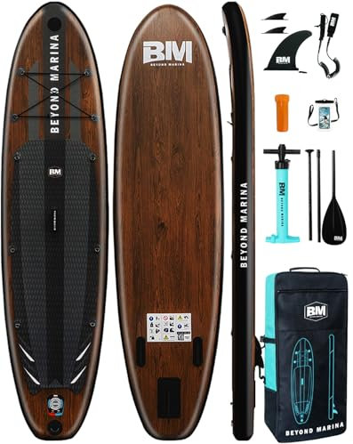 BM Paddle Board Inflatable Stand Up Paddle Board, SUP Paddleboard for Adult, Premium Accessories | Non-Slip EVA Deck & Foam Handles, Camera Mount, Double Action Pump, 85L Travel Backpack, Teak