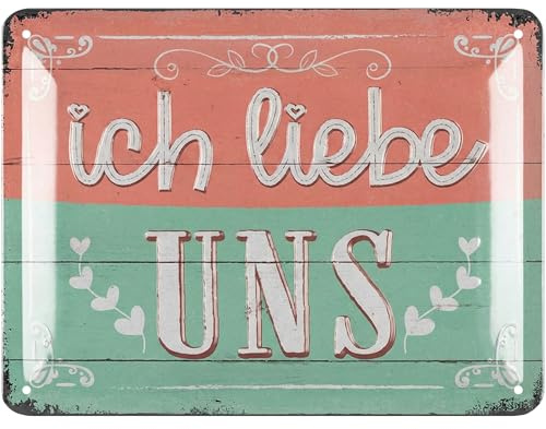 LANOLU Retro Blechschild ICH LIEBE UNS, Sprüche Schild aus Metall, BFF Sachen für Mädelsabend, Shabby Chic Deko Schild mit Spruch Freundschaft, vintage Metallschild 15x20 cm