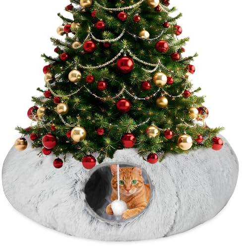 Mfsdai Tunnel Letto per Gatti 2 in1 con Palla Appesa e Spioncino, Pieghevole Letto a Tunnel In Grotta da interno Per Gatti Piccoli, Medi e Grandi Animali Domestici