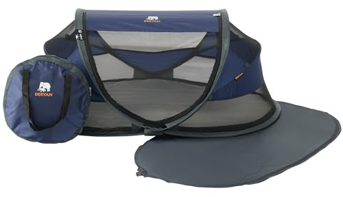 Deryan Baby & Kinder Reisebett mit Matratze - ab Geburt bis 2,5 Jahre, Pop Up Kleinkindbett Babyzelt in 2 Sekunden aufgestellt, inkl. Moskitonetz & Reisetasche, Schnell & Kompakt Faltbar, Navy