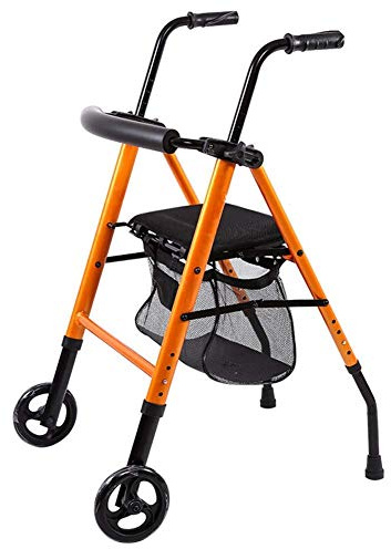 Rollatoren für Senioren Faltbarer Rollator Vierrädriger Lauflernhilfe Orange mit Rollen Gehhilfe Gehhilfe Mobilitätshilfe Höhenverstellbar Einkaufstasche Rollator Walker, Langlebige Mobilitätshilfe