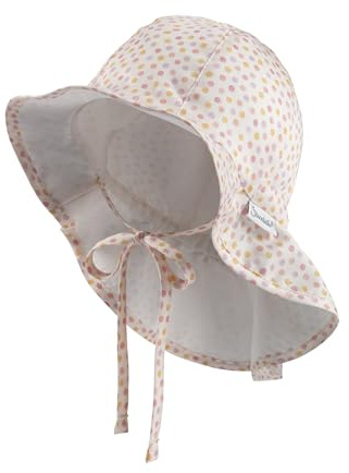 Sterntaler Sonnenhut Punkte mit Größenregulierung - Schirmmütze Baby mit Nackenschutz und Bindeband - Sommerhut Mädchen aus Baumwolle