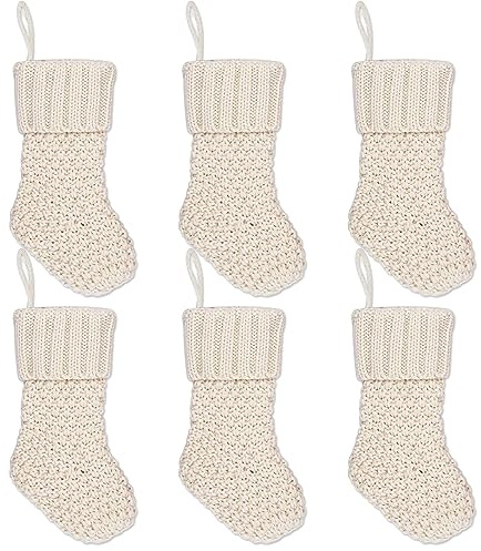 Haloppe Strick-Weihnachtsstrümpfe, 4/6er-Set, gestrickt mit Seil zum Aufhängen, festliche Feiertagsdekorationen für Kaminsims, Baum, schweres Beige, 4 Stück