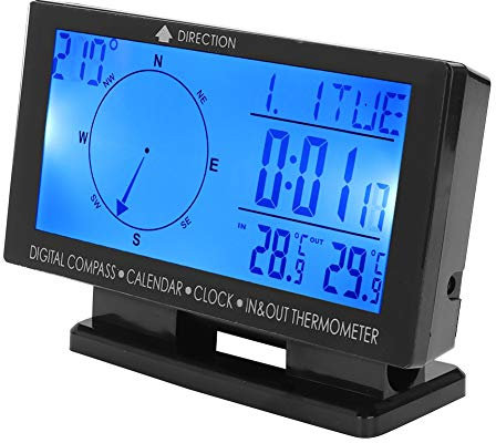 Akozon Multifunktionales Digitales Auto-Thermometer mit Zeitnavigationsfunktion, Integrierter Nautischer Kompass, Digitales Display mit hohem Genauigkeitsgrad