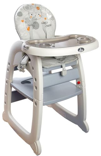 TORAL Trona Bebe Evolutiva Anaís 2 en 1 – Trona Portatil Bebe Convertible en Mesa y Silla Infantil, Gris, con Arnés Seguro y Bandejas Extraíbles, Ideal para Comer y Jugar – Trona Pupitre Bebe Cómoda