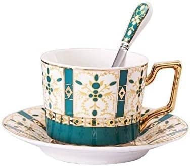 SHOUKAII Kaffeetassen, Trinkkaffeebecher, Keramik-Kaffeetassen, kondensierte Kaffeetassen, Café, Tee, Frühstück, Milchtassen, Untertassen, Anzugtassen mit Teller, Löffel-Set, Latte-Tassen(Style 1)