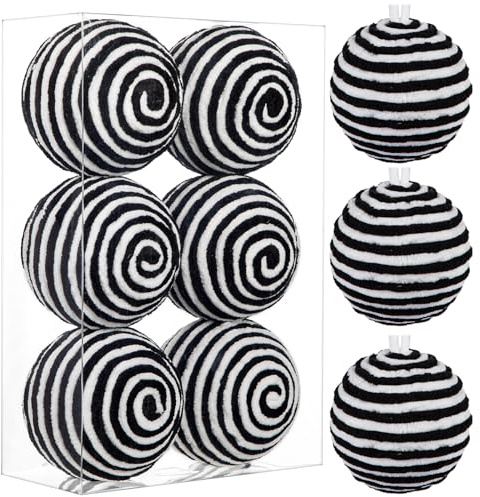Oairse Set di 6 palline di Natale bianche e nere da 10 cm, 6 palline di Natale grandi per decorazioni per alberi, Natale, Halloween, feste, centrotavola