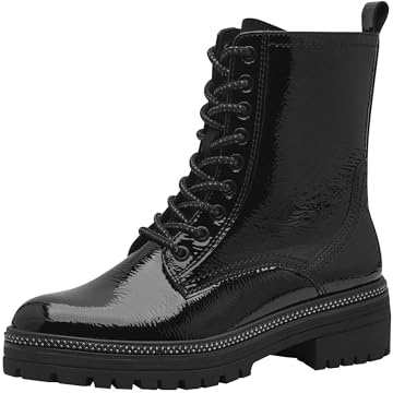 MARCO TOZZI Damen Stiefeletten zum Schnüren mit Blockabsatz mit Reißverschluss, Schwarz (Black Patent), 37 EU