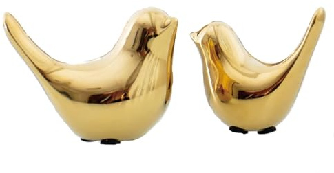 Tibeoyad 2 Stück Kleine Vögel Statuen, Keramik Vogel, Moderne Tier Vogel Skulpturen für Landschaft Garten Home Office Desktop Display Dekor (Gold)