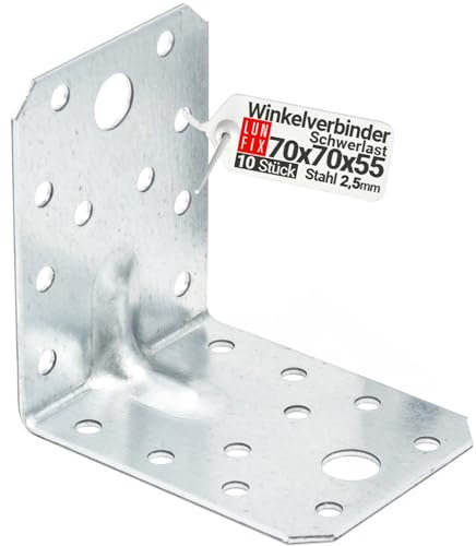 Equerre metal renforcées 70x70x55x2,5 mm, connecteurs bois galvanisés avec nervure, équerre support d'angle droit perforée pour menuiserie, fixation meuble, clôture, construction bois