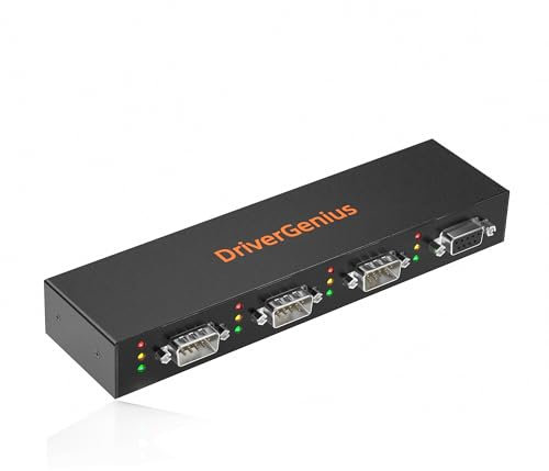 DriverGenius SerialQuadX 4-Port Industrial USB auf DB9 RS-232 Konverter mit 3X D-Sub9 Stecker Adapter | 1x D-Sub9 Buchse Adapter - Metall, Windows 11 und macOS (4XRS232-D)