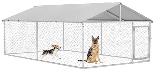 PawHut Outdoor-Hundezwinger, Tiergehege mit wasserdichter Abdeckung, 400x230x150cm, Silber und Grau