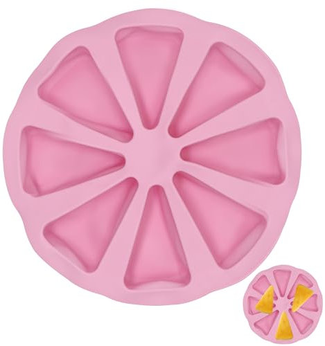 Silicone Baking Moulds, 8 Portion Triangle Pizza Slice Cake Pan Mold, Non Stick Heat Resistant DIY Baking Tool for Quiche Chocolate Brownies Muffins Scone Cornbread Soap Kitchen Bakeware (Pink)