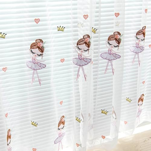 Lsimeru Kinderzimmer Gardinen Transparent Rosa Ballerina Mädchen Krone Herzen mit Ösen Voile Vorhang Durchsichtig Kinder Baby Ösenschal Fenstervorhang 2er Pack 140x225
