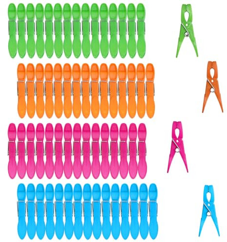 Mauepersu 60 Stück Bunt Wäscheklammern,4 Farben aus Kunststoff mit Stabiler Aussenringfeder，rutschfeste Wäscheklammern ffür Wäscheleine oder Wäscheständer
