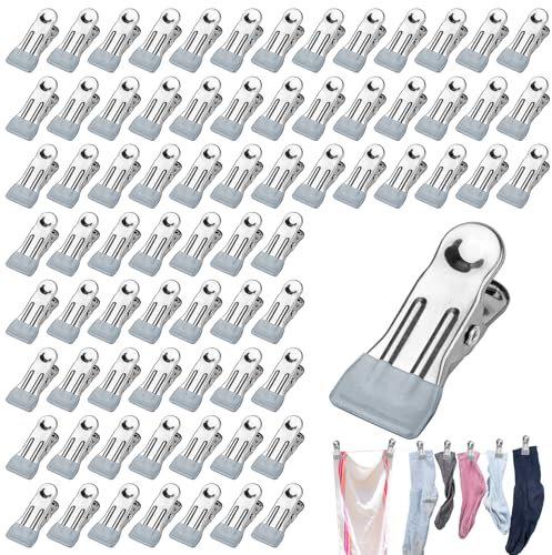 Klammern Metall, 30 Stück Klammer, Multifunktionale rutschfeste Metallklammern, Wäscheklammern Edelstahl, Klammer Klammern Metall für Kleidung, Socken, Lebensmittelversiegelung, Fotos(Grau)