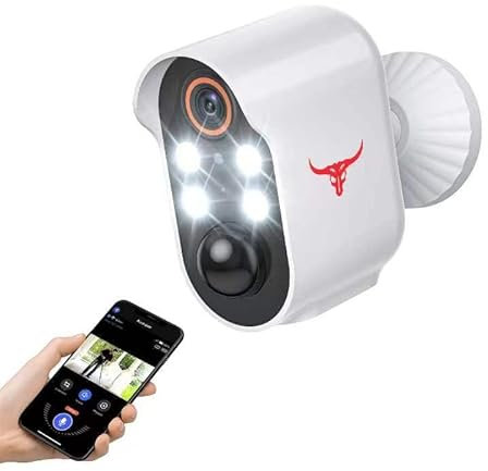 HubFlashy 1080p Wireless Security Camera with Spotlights for Indoor Outdoor Use, Bullet Surveillance Cam, AI Human Detection, 2-Way Talk, Color Night Vision, Cloud Storage, 2.4G WiFi (4 Spotlights)