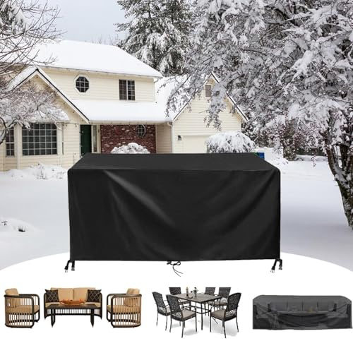 Abdeckungen Für Gartenmöbel 350x210x80cm/LxWxH Abdeckung Gartentisch Winterfest,Abdeckplane Gartentisch,420D Oxford Schutzhülle für Gartenmöbel Palettenmöbel Abdeckung Gartenmöbel Winterfest-Schwarz