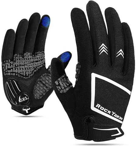 ROCK TAKIN Fahrradhandschuhe für Herren und Damen, 5MM Gel-Pad stoßdämpfende Fahrrad Handschuhe mit Touchscreen, Schweißabwischer atmungsaktive rutschfeste Vollfinger-Fahrradhandschuhe für MTB Rennrad
