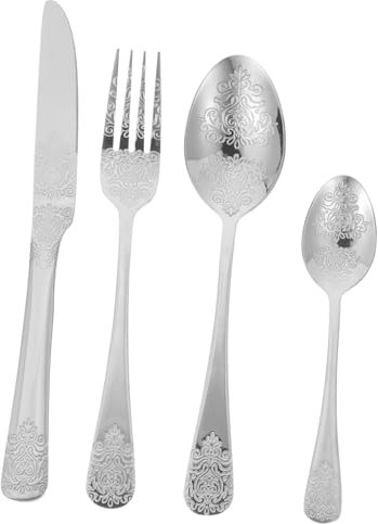 MAGICLULU Ensemble de Couverts 4 Pièces Service de Table en Acier Inoxydable Plaqué Titane, Fourchette Couteau Cuillère, Design Classique, Adapté Maison Restaurant Fête, Coffret Présent