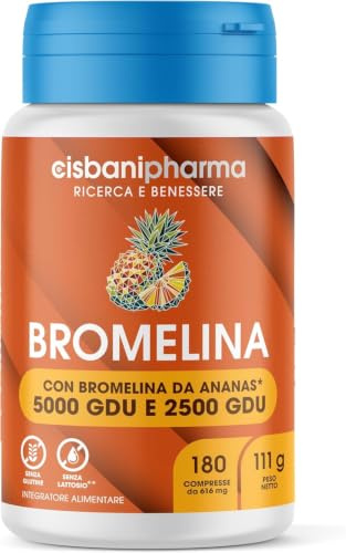 CISBANI PHARMA Bromelina Forte da 2500 GDU/g e 5000 GDU/g, 180 Compresse | 3 Mesi di Scorta - Contrasta gli Inestetismi della Cellulite e Favorisce la Funzionalità del Microcircolo