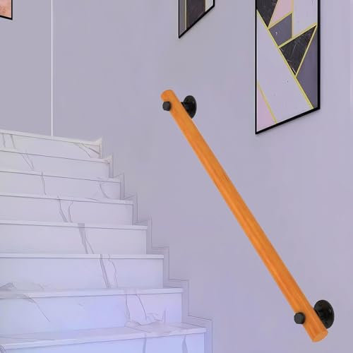 Kit de rampe en bois pour escaliers intérieurs et extérieurs en bois massif avec balustrade de sécurité support mural et tige de support 150 cm de long