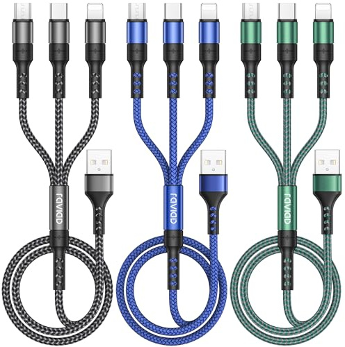 RAVIAD Multi Ladekabel 3 in 1, [3Stück 2M] Universal Ladekabel Mehrfach Anschlüsse Nylon Multi USB Kabel mit Micro USB Typ C Lightning für iPhone 16 15 14 Pro, Galaxy S25 S24 S23, Huawei, PS5