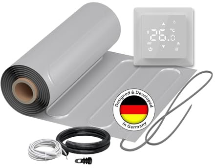 Riscaldamento a pavimento elettrico: tappetino riscaldante a due ruote con foglio di alluminio Warmon alluminio 150 W/m² con termostato serie TS 100, termostato: TS100 non WiFi bianco, dimensioni