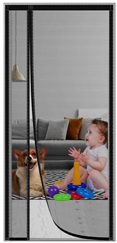 W140xH265cm Fliegengitter Fliegennetz Insektenschutztür Balkontür Magnetvorhang,Schwarz mit starkem Magnet für Kinderzimmer Schwingtür Garage