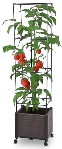 Gartenwelt Riegelsberger Blumenkasten mit Rankhilfe quadratisch 43x30xH165 cm 4 Ebenen Pflanzkasten auf Rädern für Garten Terrasse