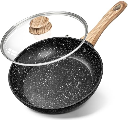 MICHELANGELO Antihaft Pfanne mit Deckel 26 cm, Bratpfanne 26 cm, Granit Beschichtung, Induktion Kompatibel, Omelette-Pfanne, Gesunde Stein Kochgeschirr, PFOA Frei