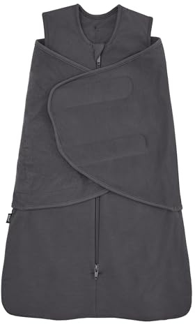 Halo Sleepsack Superweicher Pucksack, kuschelige Bambus-Viskose, 3-Fach Verstellbarer Wickeltuch, 2-Wege-Reißverschluss, 2 Tog, Dunkelgrau, S (Packung 1)