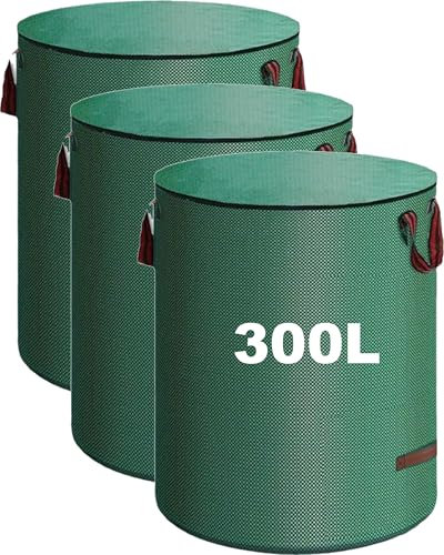 RXBSLZN Gartenabfallsack XXL mit Deckel – 145GSM Polypropylen, selbststehend + 3 Griffe für Rasenschnitt & Herbstlaub (300L 80 Gallonen 67 * 84cm)