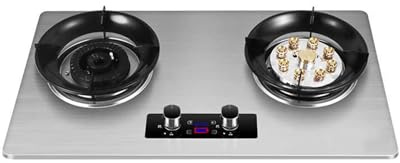 CQCCQ Cuisinière à gaz 2 Feux, cuisinière à gaz Portable d'intérieur en Acier Inoxydable à Double Usage intégrée, Protection Contre Les pannes de Flamme(LPG)