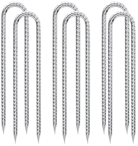 Anclajes de suelo, 6 unidades, galvanizados, anclajes para suelo, 30 cm, en forma de U, estables, piquetas de acero para trampolín, fijación para camping, trampolines, tiendas de campaña, toldos