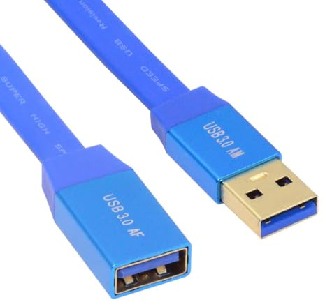 cablecc 5Gbps Ultra Flat Slim USB 3.0 Type-A Male to USB3.0 A Female Cable Extension Blue for Disk SSD Camera Data 60cm