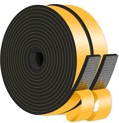 Striscia di guarnizione per porta, paraspifferi in schiuma, nastro autoadesivo per isolamento su telai di porte, finestre, condizionatori d'aria (nero, 25 mm x 6 mm x 8 m)