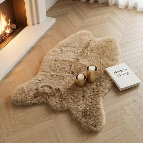 JXLOULAN Faux Lammfell Schaffell Teppich Fell Flauschiger Hellbraun 60x90 cm für Wohnzimmer Schlafzimmer Kinderzimmer Deko Weicher