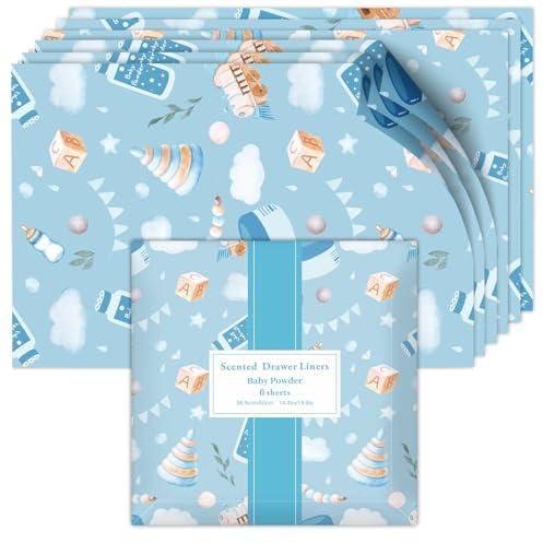 Scent-Hi Duftendes Schrankpapier Schubladeneinlagen, Schrankpapier | Babypuder Duft für Schubladen, Regalen, Kleiderschrank, Kommode, 6 Blatt 36.5 * 50 cm