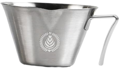 Pitycbo Taza de Café Expreso de Acero Inoxidable 304 de 100 Ml, para Verter Café de 3 X 1,8 Pulgadas, Multiusos, con Marcas Y Mango Ergonómico.
