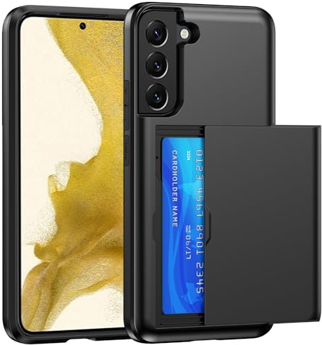 SZSSZSM Brieftasche für Galaxy S22 Hülle mit Kartenhalter, Schwarz | Verstecktes Kartenfach, Doppelwandiger Stoßfest, Schutz Nach Militärstandard, Rutschfest, Geeignet für Den Täglichen Gebrauch