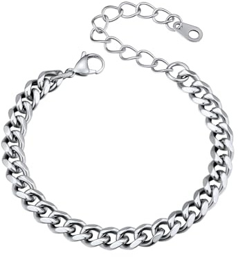 U7 Herren Panzerkette Armband 16+5cm Massive Cuban Link Armkette 3mm breit Edelstahl Gliederkette Hip Hop Modeschmuck für Männer